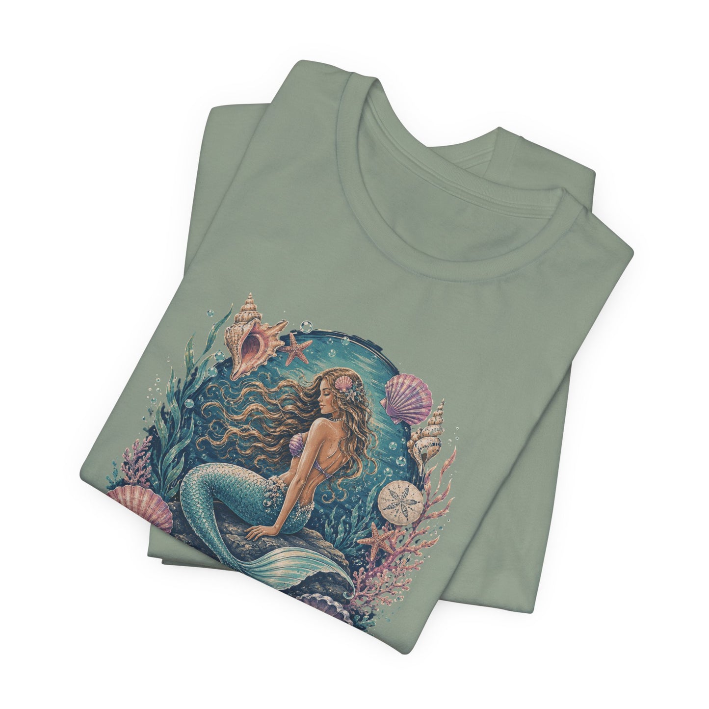 Mermaid Beach Graphic Tee - Vintage Ocean Illustration T-Shirt