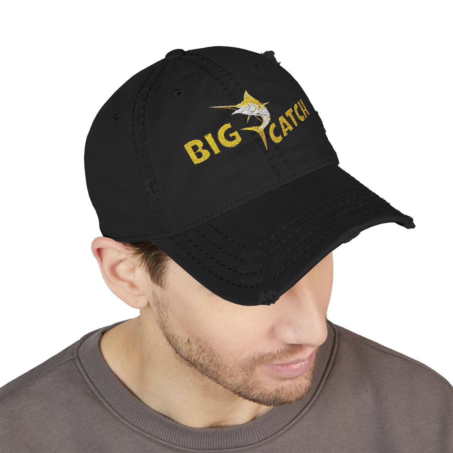 Big Catch Embroidered Distressed Dad Hat — Fishing Marlin Cap