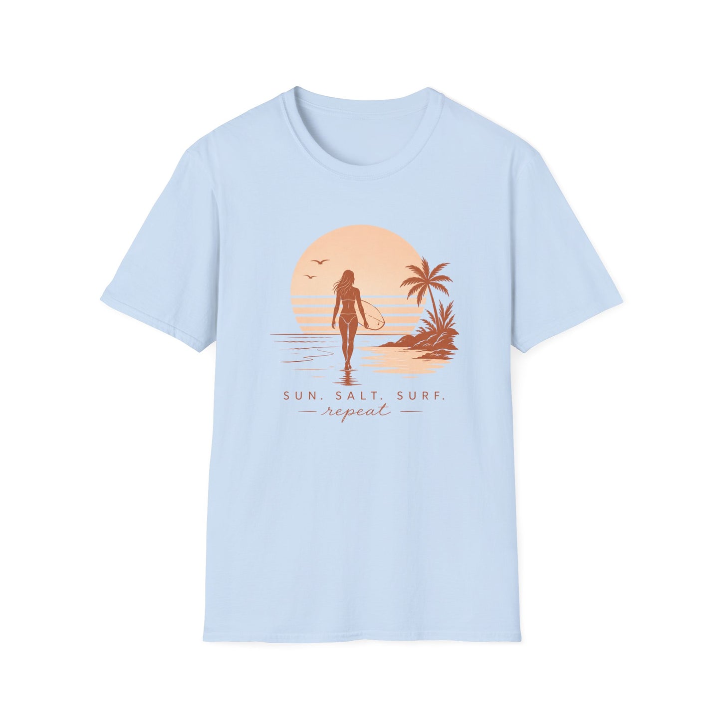 Surf Sunset T-Shirt — "Sun, Salt, Surf, Repeat" Beach Tee