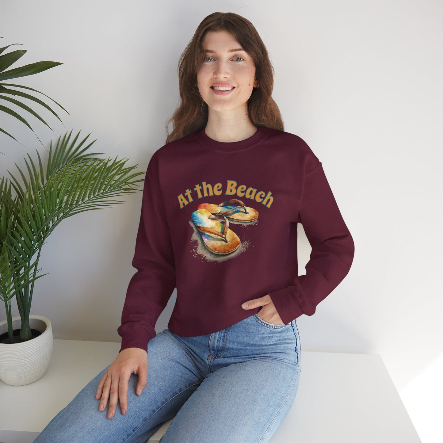 At the Beach Flip Flop Unisex Sweatshirt - "At the Beach" Flip Flop Design