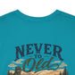 T-Shirt — "Never Too Old to Fish" Fishing Tee (Sunset Lake Design)
