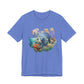 Blue t-shirt with a colorful fish and coral design on a white background at Caribbean Rays