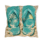 Outdoor Pillow - Teal Flip-Flop Beach Design