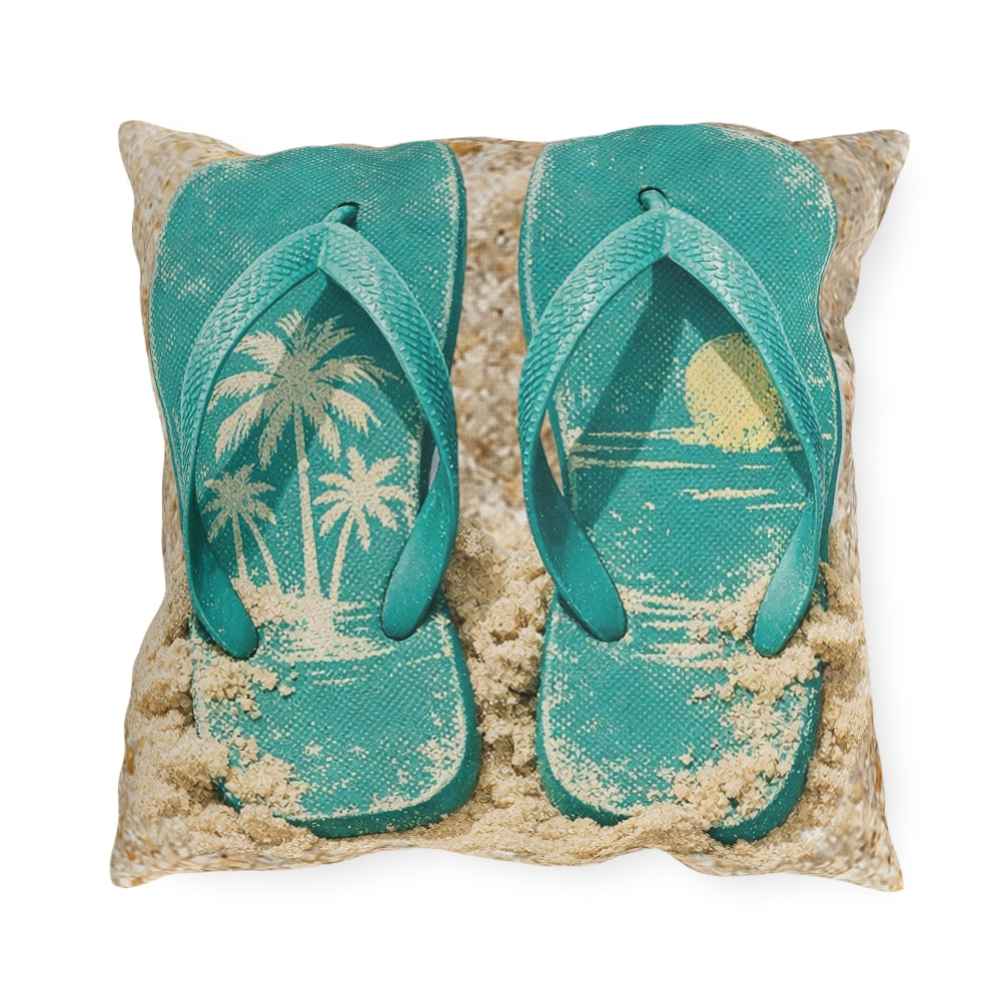 Outdoor Pillow - Teal Flip-Flop Beach Design