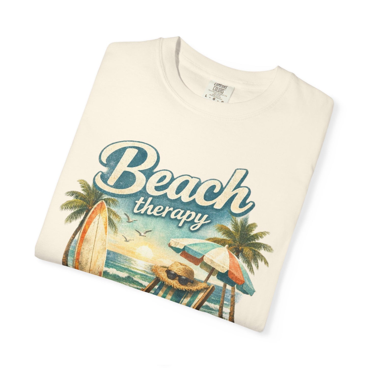 Beach Therapy T-Shirt — Vintage Surf Chair & Palm Graphic