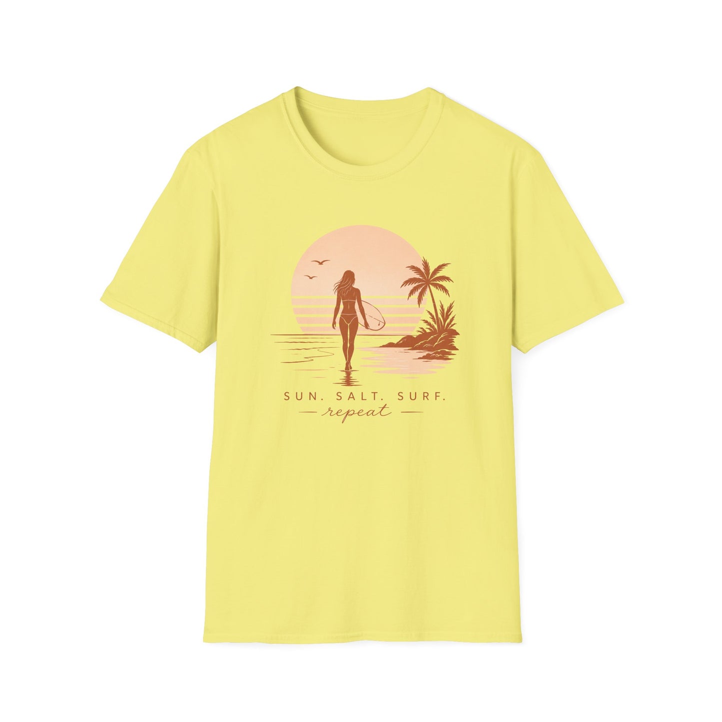 Surf Sunset T-Shirt — "Sun, Salt, Surf, Repeat" Beach Tee
