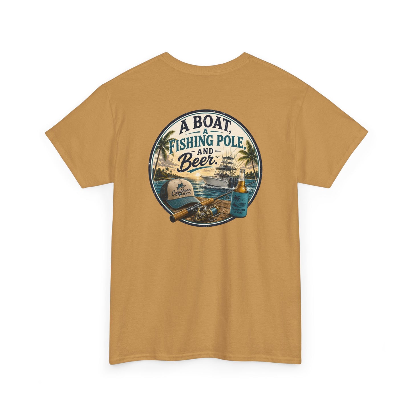 T-Shirt — "A Boat, Fishing Pole and Beer" Vintage Fishing Graphic Tee