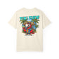 Beige t-shirt with a colorful parrot graphic and 'Tiki Time' text on a white background
