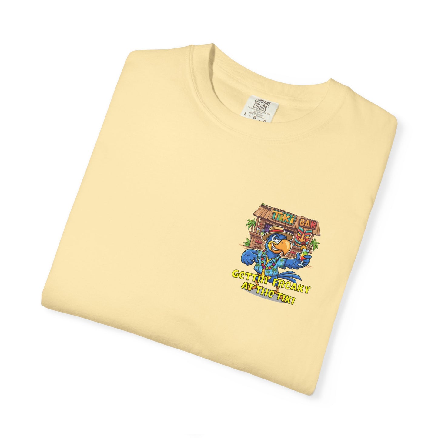 Gettin' Freaky at the Tiki Dancing Parrot Comfort Colors T-shirt