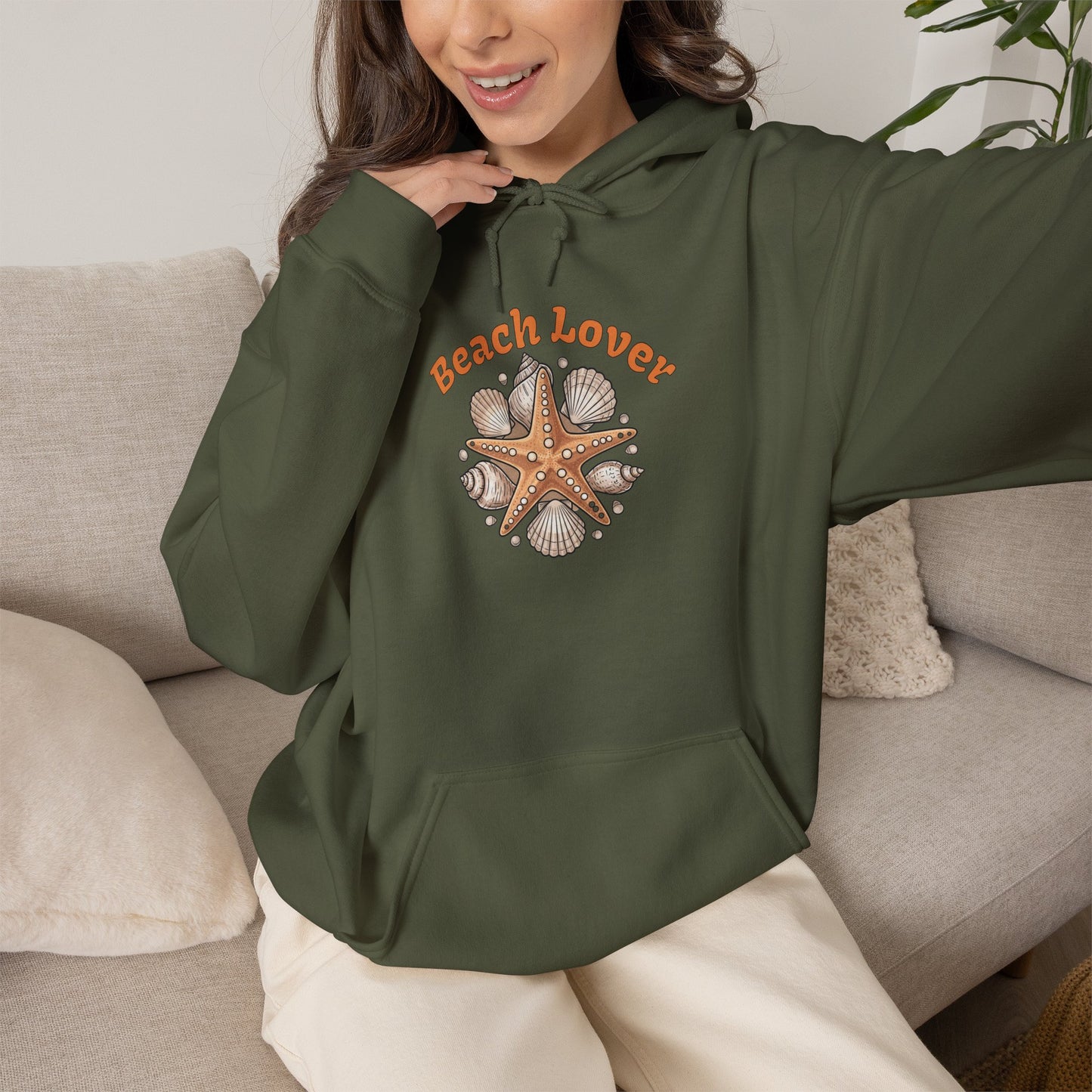 Beach Lover Starfish Hoodie — Coastal Seashell Graphic Sweatshirt