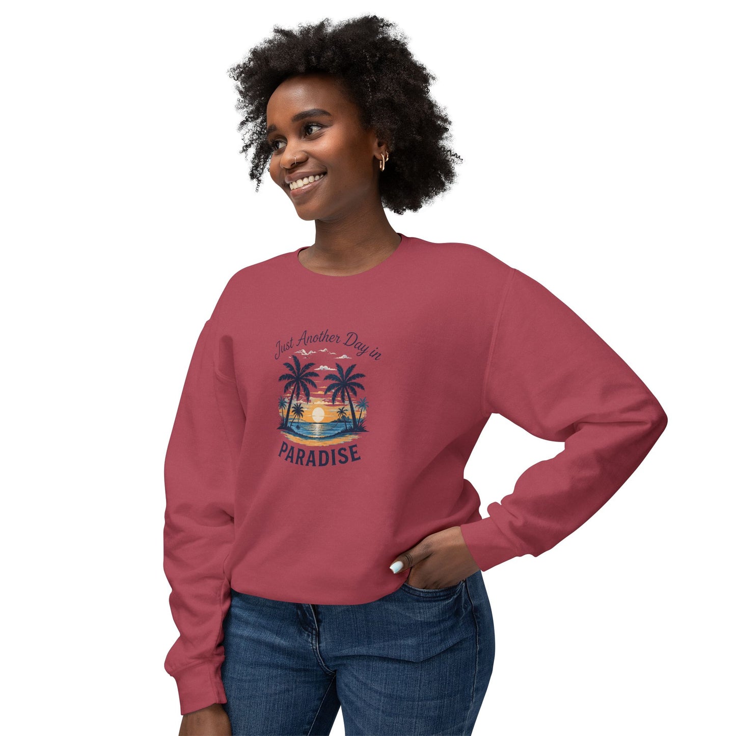 Paradise Sunset Crewneck — "Just Another Day in Paradise" Sweatshirt