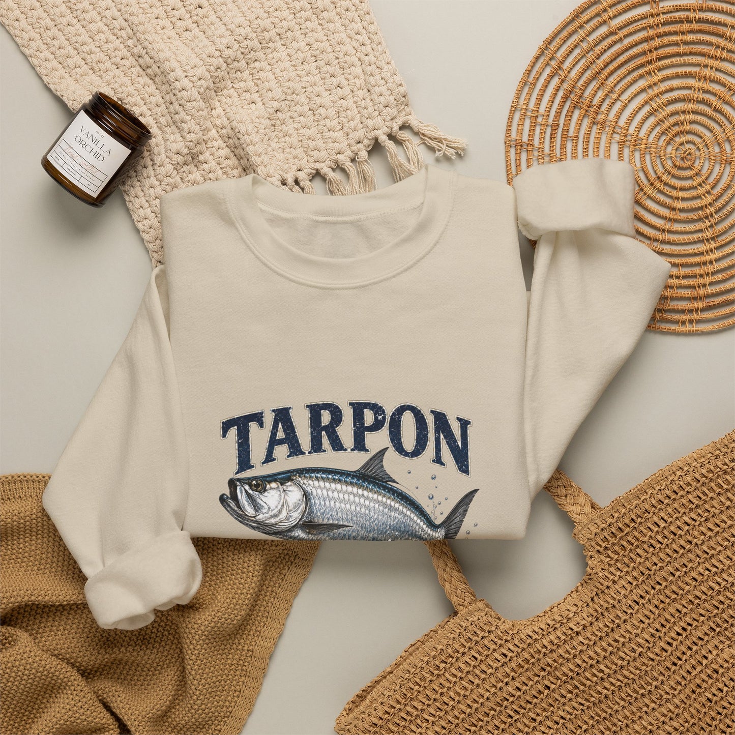 Tarpon Fishing Crewneck Sweatshirt — Vintage Tarpon Graphic Pullover