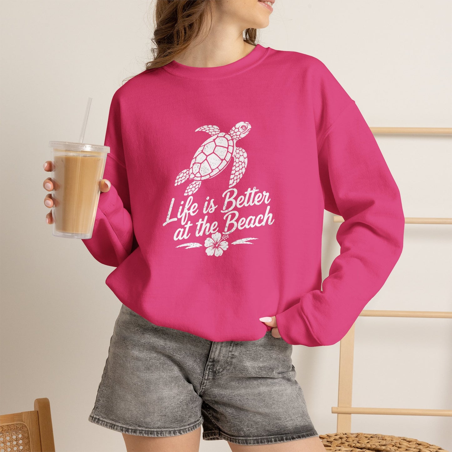 Beach Turtle Crewneck Sweatshirt — "Life is Better at the Beach"