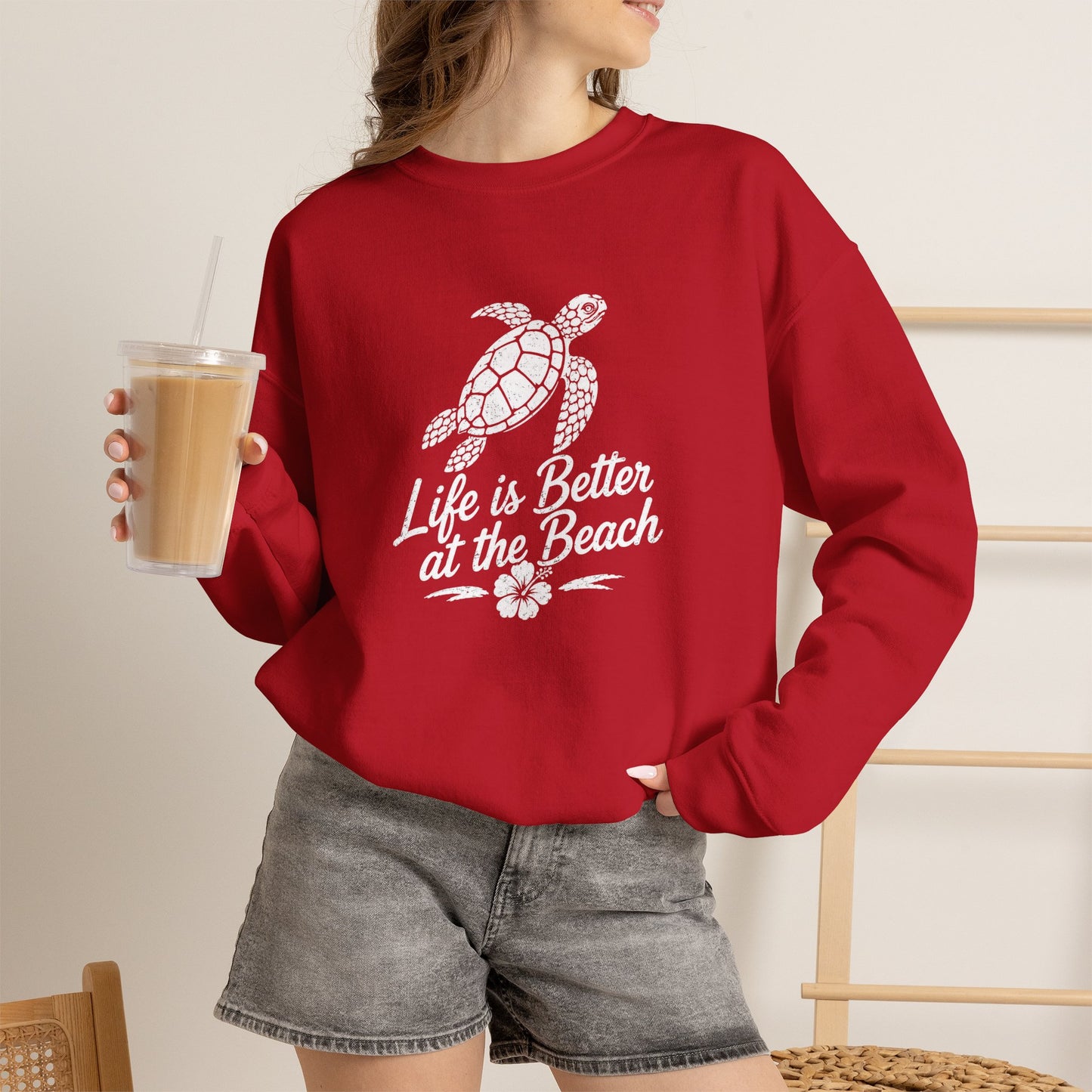 Beach Turtle Crewneck Sweatshirt — "Life is Better at the Beach"