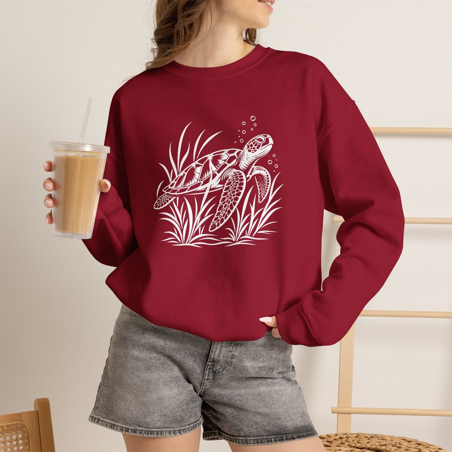 Sea Turtle Crewneck Sweatshirt — Hand-Drawn Marine Life Graphic