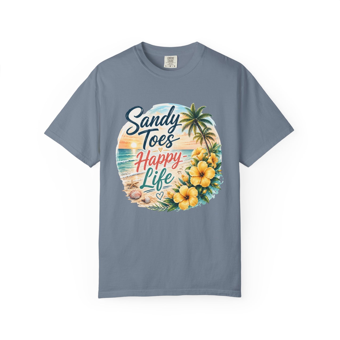 Sandy Toes Happy Life T-Shirt — Tropical Beach Vacation Tee