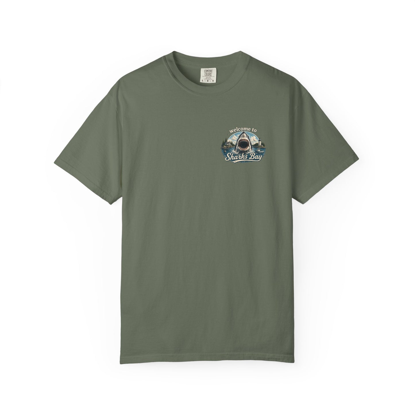 Sharks Bay T-Shirt — "Welcome to Sharks Bay" Vintage Shark Graphic Tee