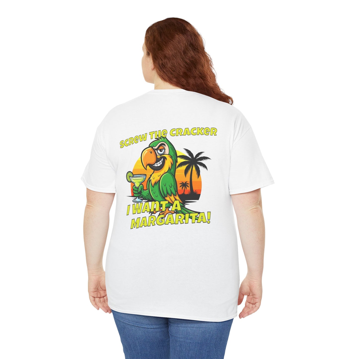 Screw the Cracker I Want a Margarita" T-Shirt Tropical Parrot Cocktail Tee