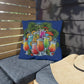 Navy Blue Tropical Cocktail Outdoor Pillow