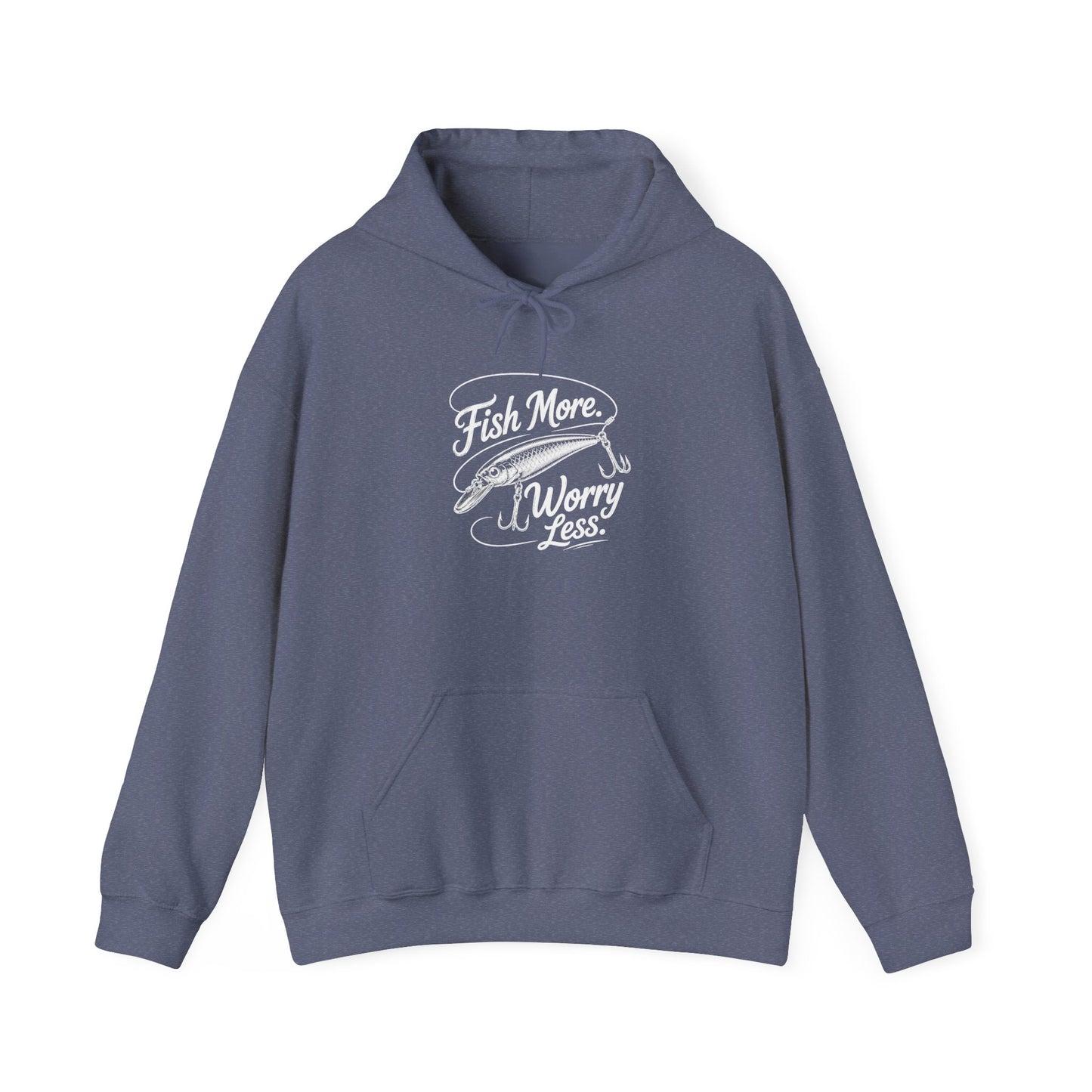 Fishing Hoodie - "Fish More Worry Less" Graphic Pullover
