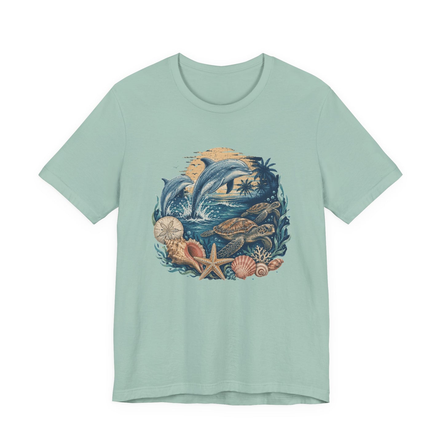 Ocean Life Tee — Vintage Dolphin & Seashell Beach Shirt