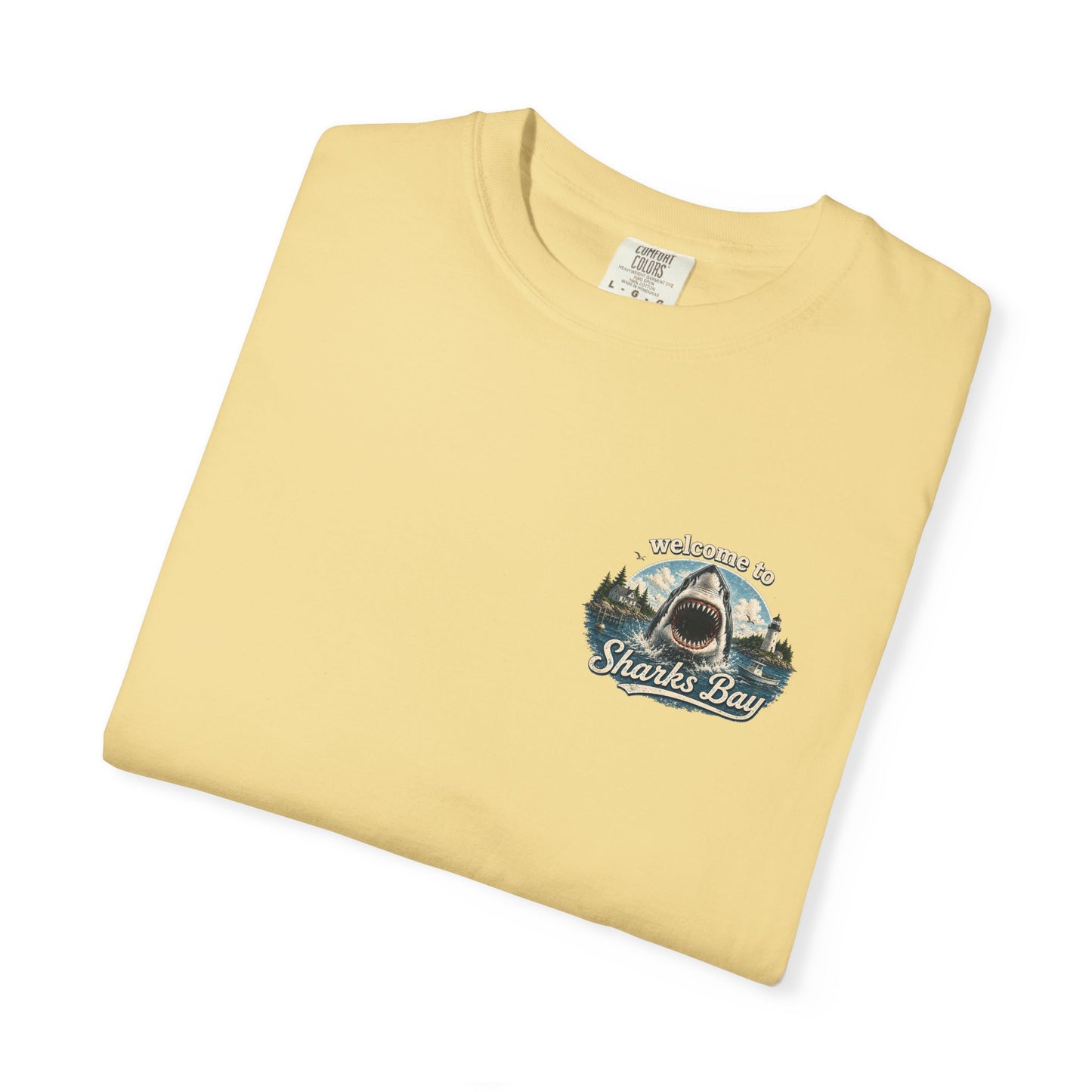 Sharks Bay T-Shirt — "Welcome to Sharks Bay" Vintage Shark Graphic Tee