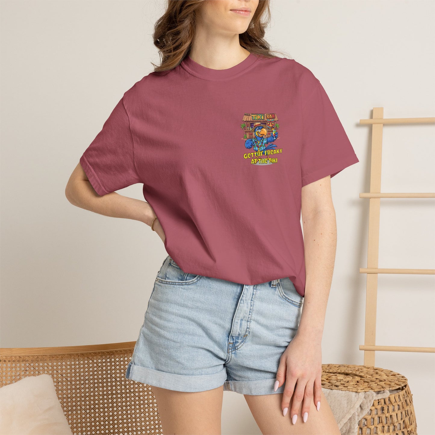 Gettin' Freaky at the Tiki Dancing Parrot Comfort Colors T-shirt