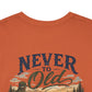 T-Shirt — "Never Too Old to Fish" Fishing Tee (Sunset Lake Design)