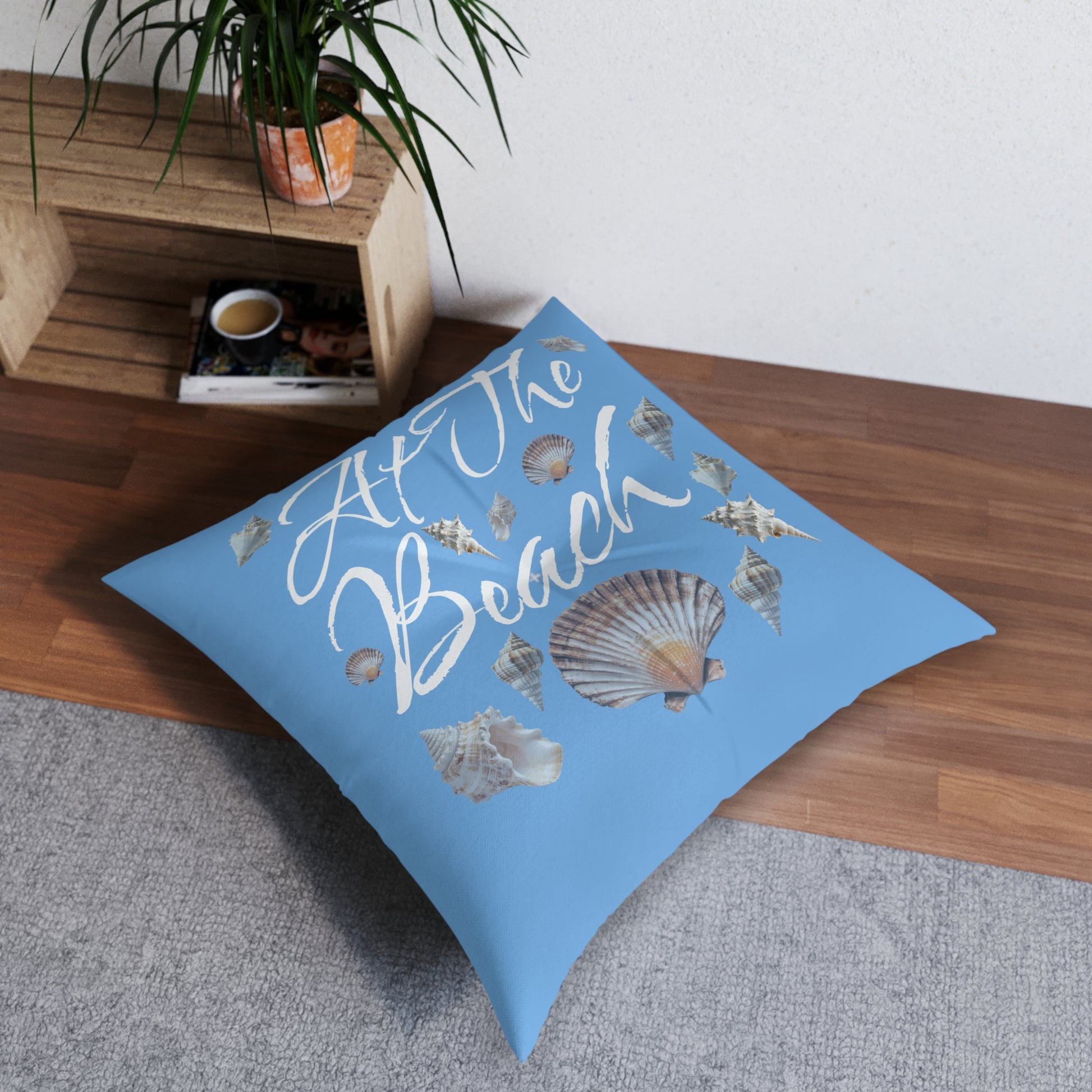 At The Beach Tufted Floor Pillow, Square Caribbean Rays