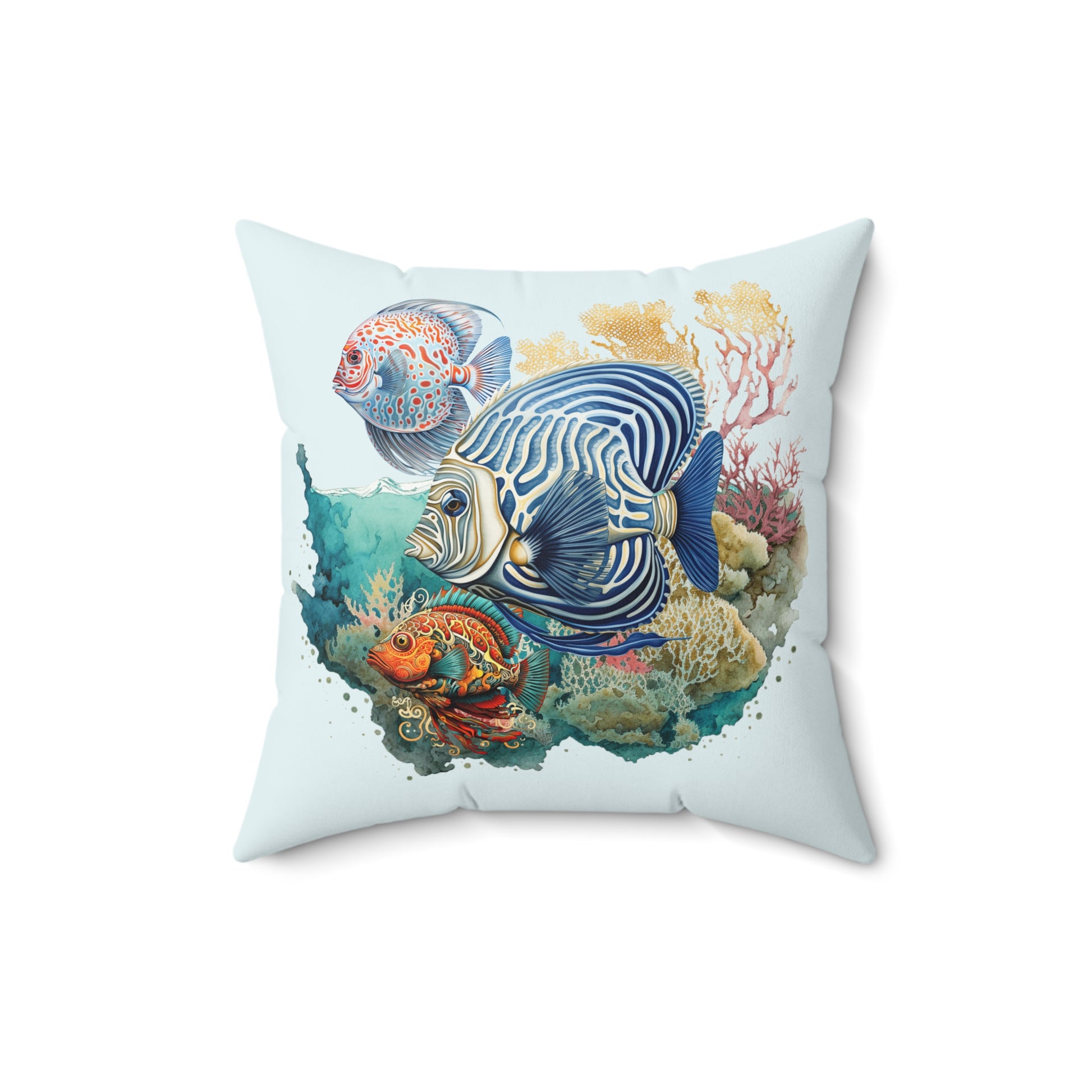 Coral Fish Scene Right Spun Polyester Square Pillow by Caribbean Rays