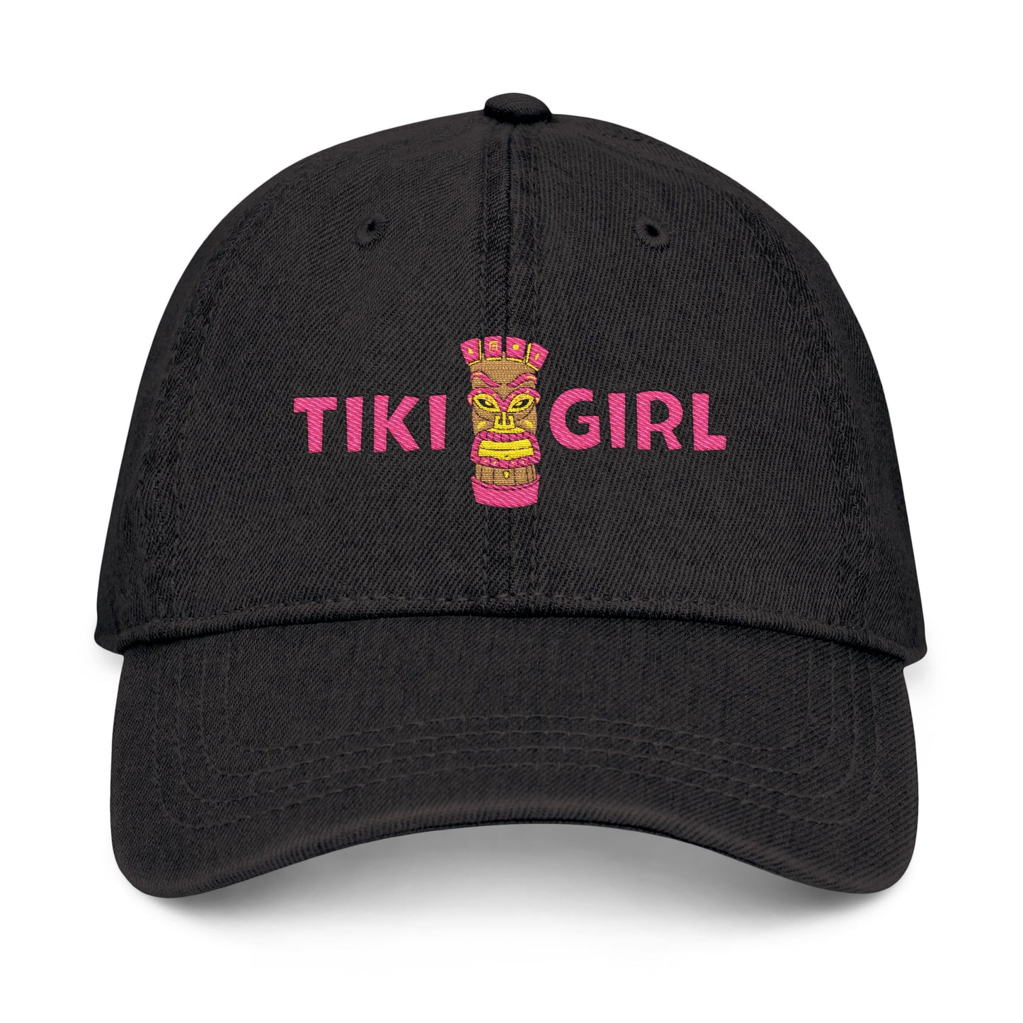 Tiki Girl Embroidered Denim Hat — Tropical Tiki Bar Baseball Cap