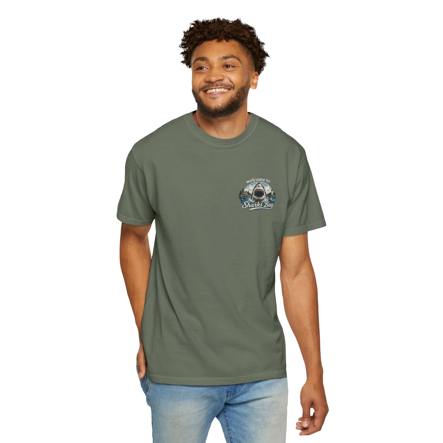 Sharks Bay T-Shirt — "Welcome to Sharks Bay" Vintage Shark Graphic Tee