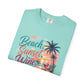 Beach Sunset Wine T-Shirt — "Beach, Sunset, Wine, Perfect Day" Tropical Graphic Tee