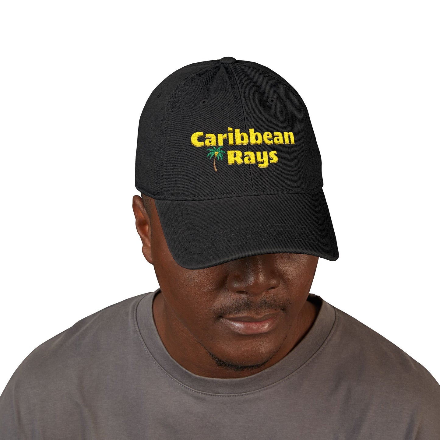 Caribbean Rays Embroidered Denim Hat – Tropical Palm Baseball Cap