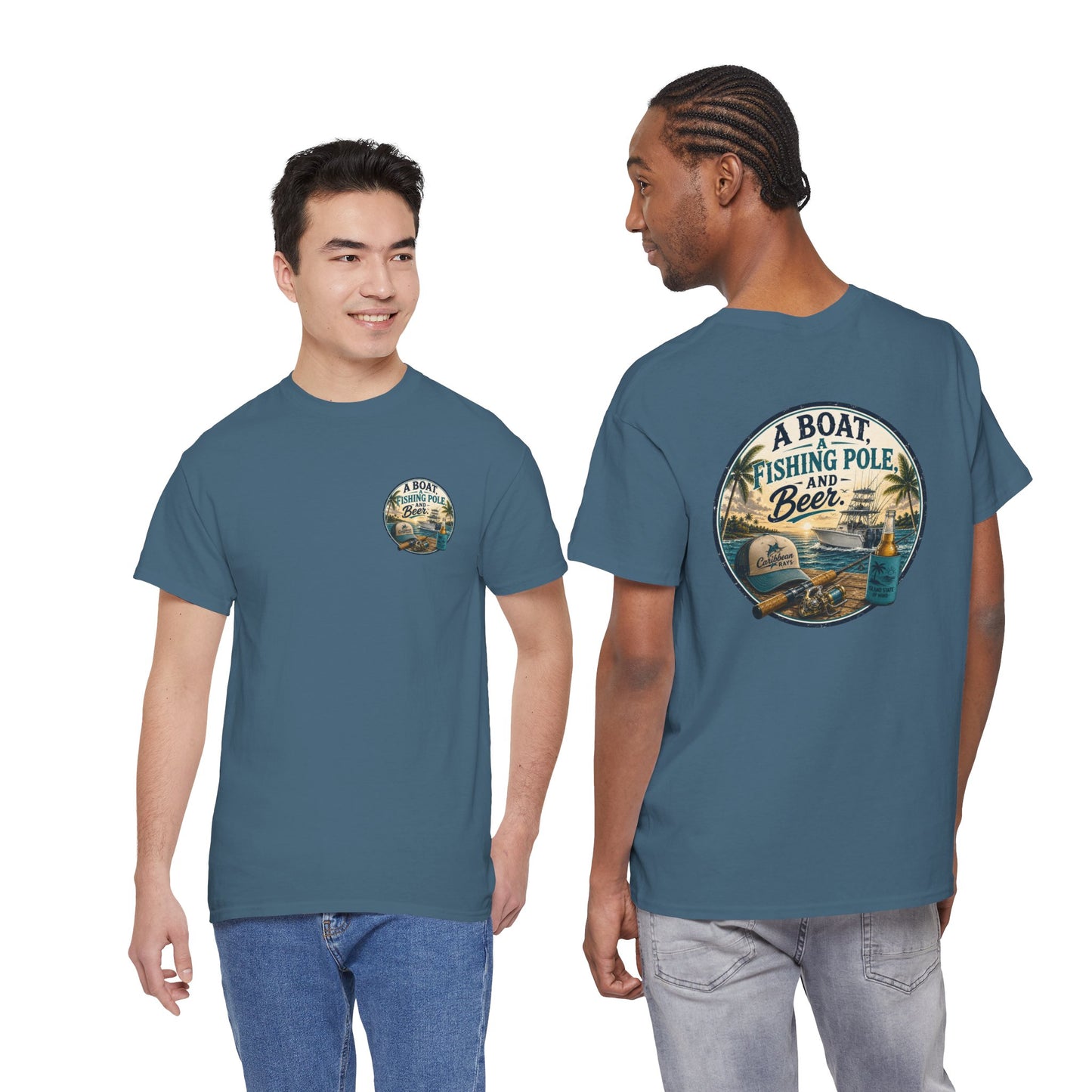 T-Shirt — "A Boat, Fishing Pole and Beer" Vintage Fishing Graphic Tee