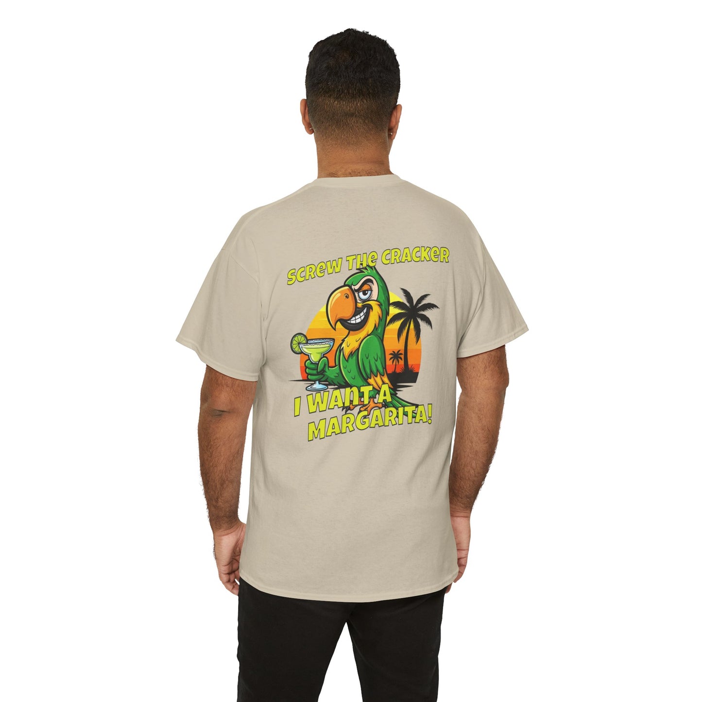 Screw the Cracker I Want a Margarita" T-Shirt Tropical Parrot Cocktail Tee