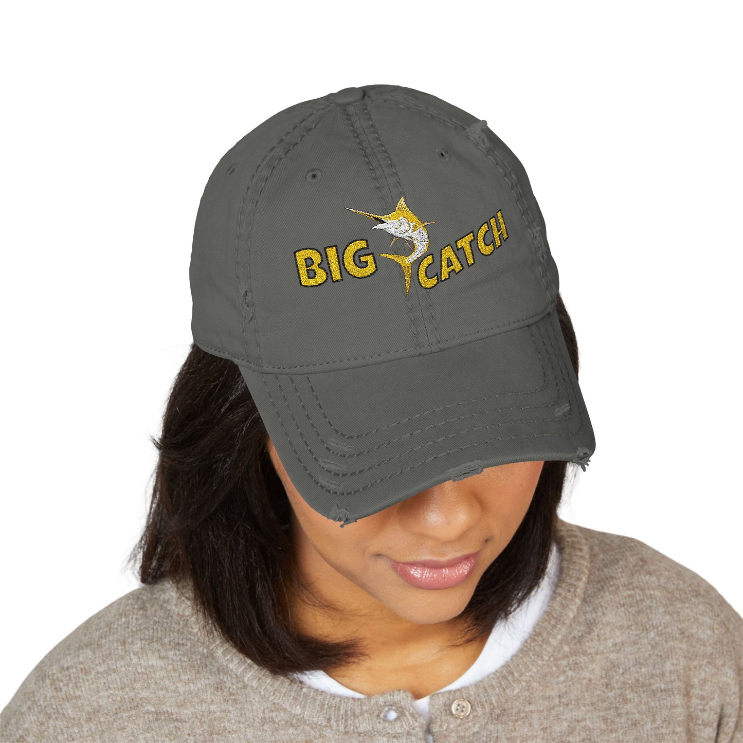 Big Catch Embroidered Distressed Dad Hat — Fishing Marlin Cap