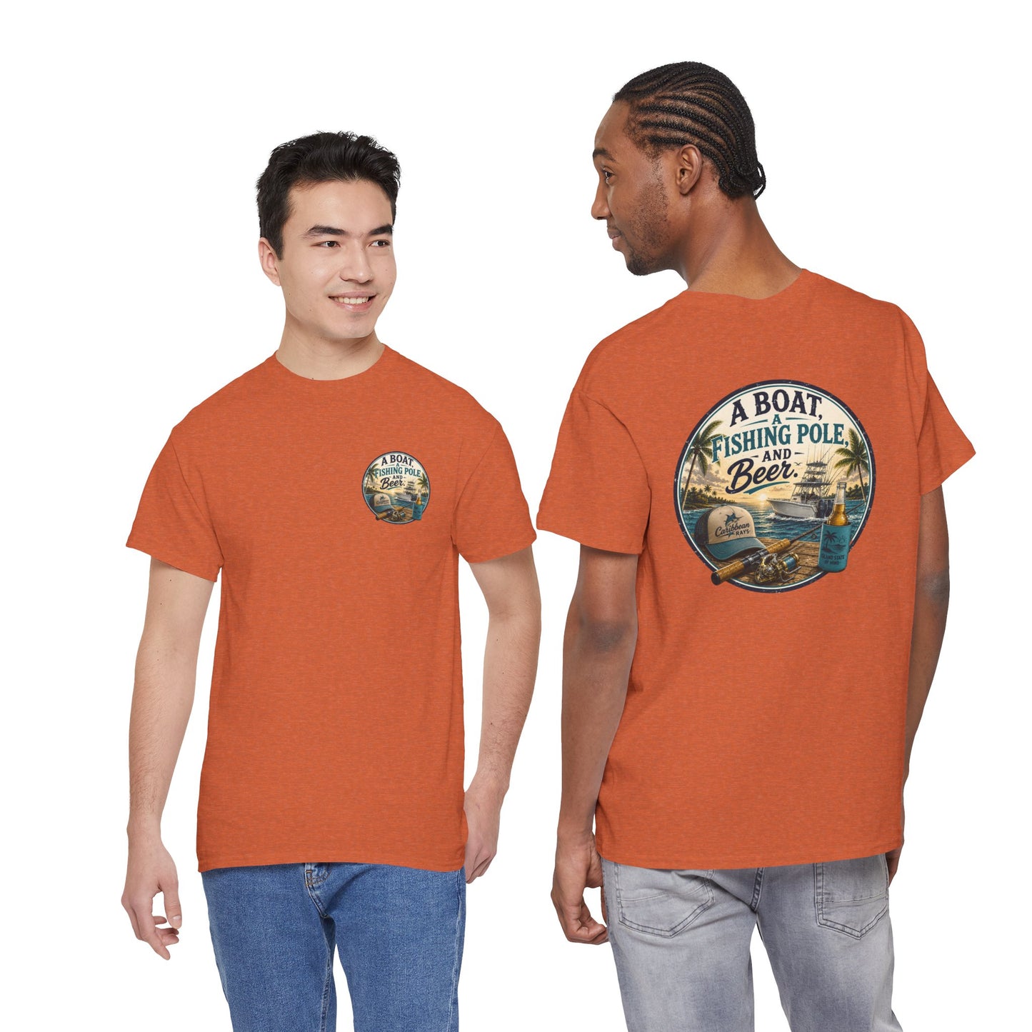 T-Shirt — "A Boat, Fishing Pole and Beer" Vintage Fishing Graphic Tee