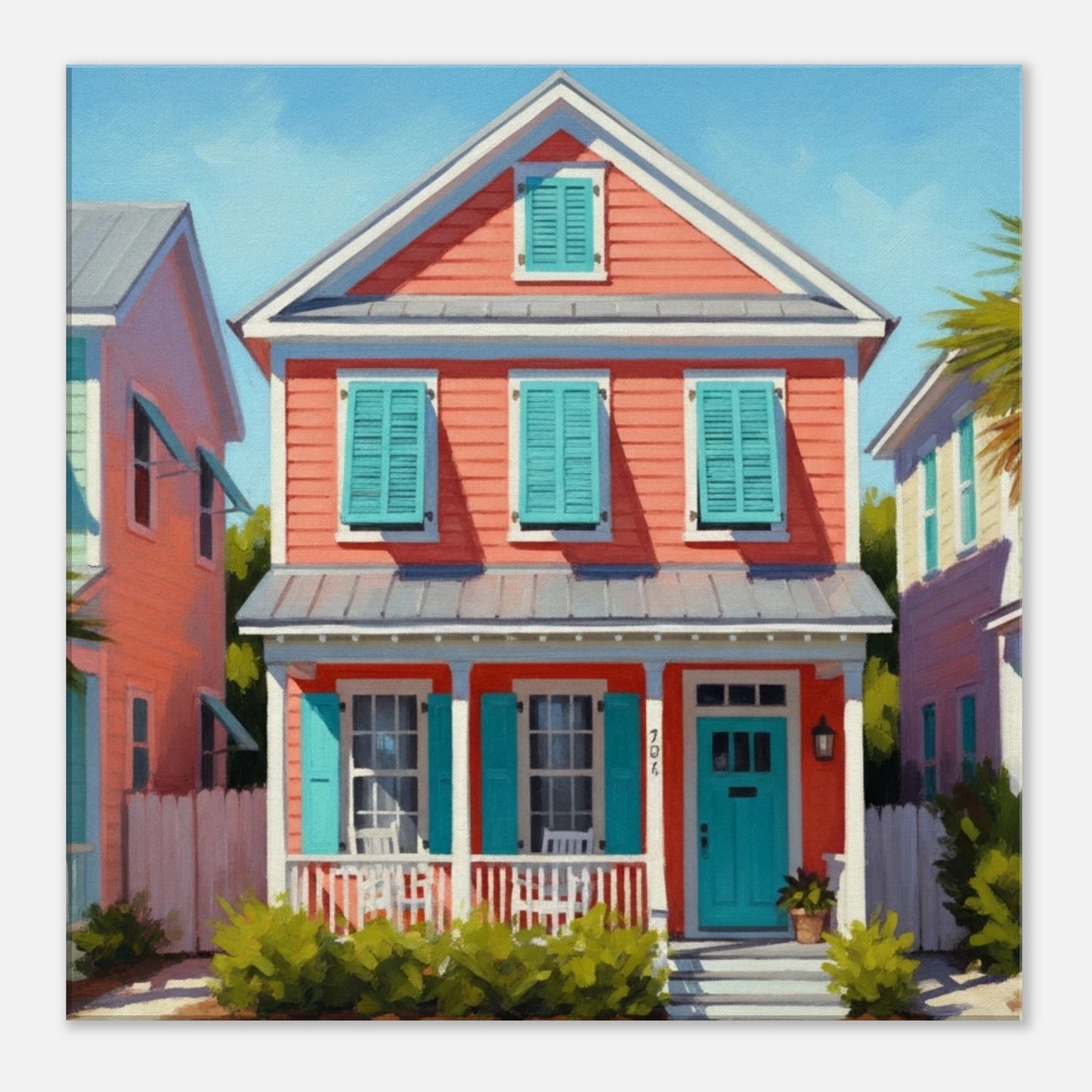  Coral Key West House Canvas Wall Print at Caribbean Rays
