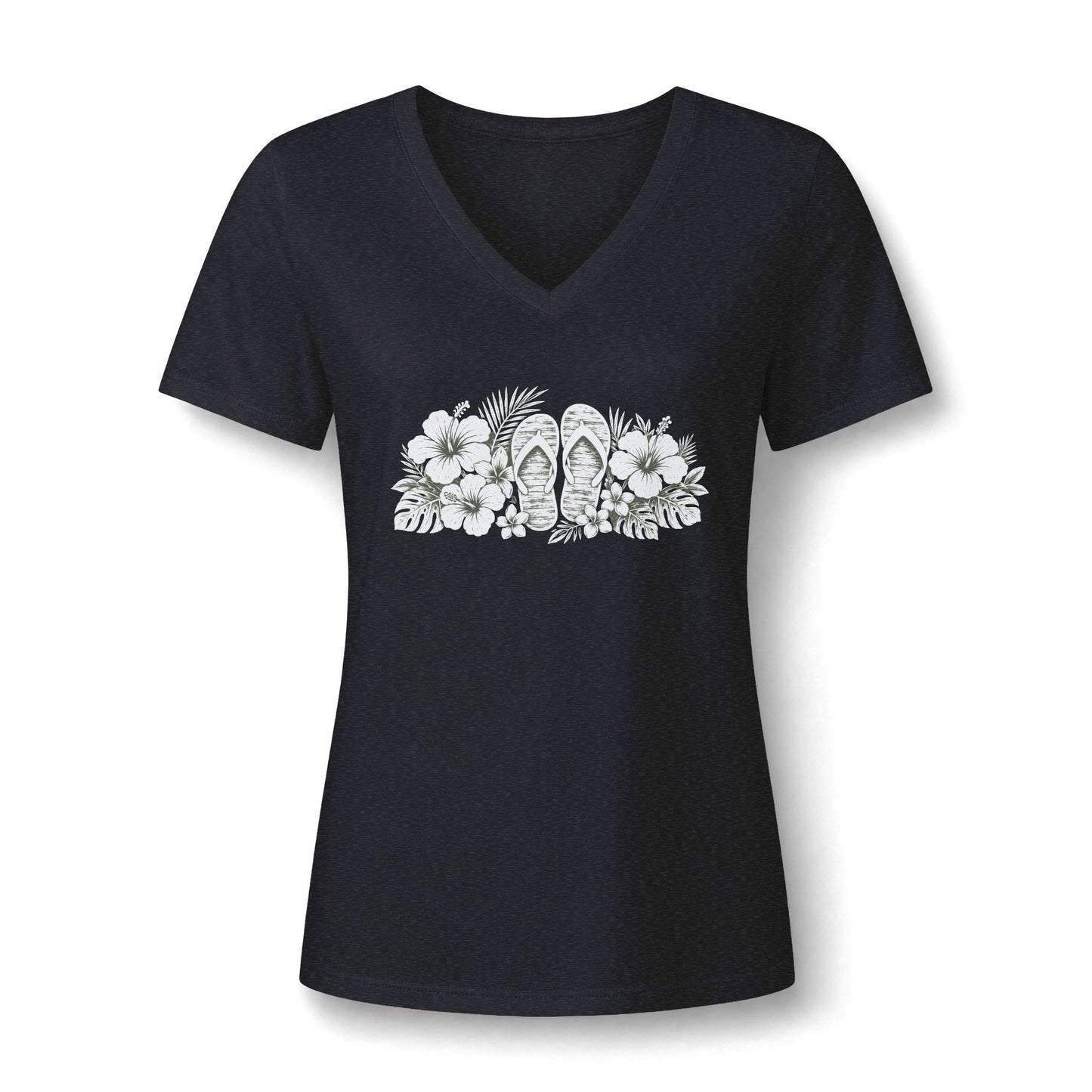 Floral Flip-Flop V-Neck Tee — Women's Tropical Beach Shirt