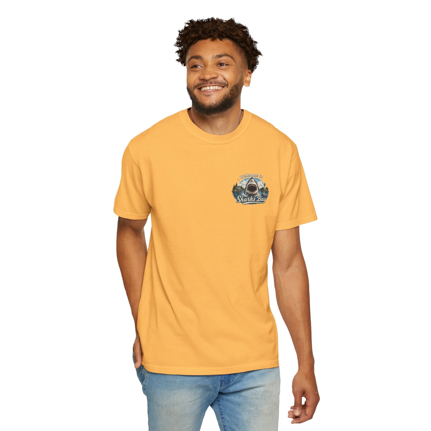 Sharks Bay T-Shirt — "Welcome to Sharks Bay" Vintage Shark Graphic Tee