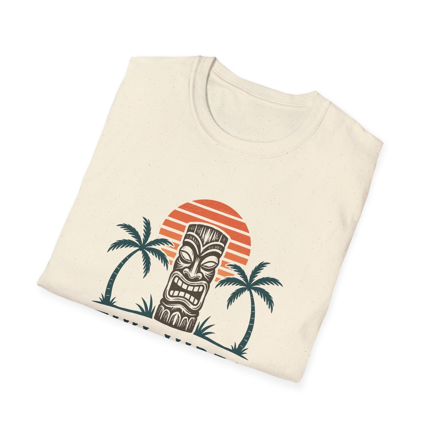 Tiki Vibes Sunset Tee (Palm Trees & Tiki Mask)
