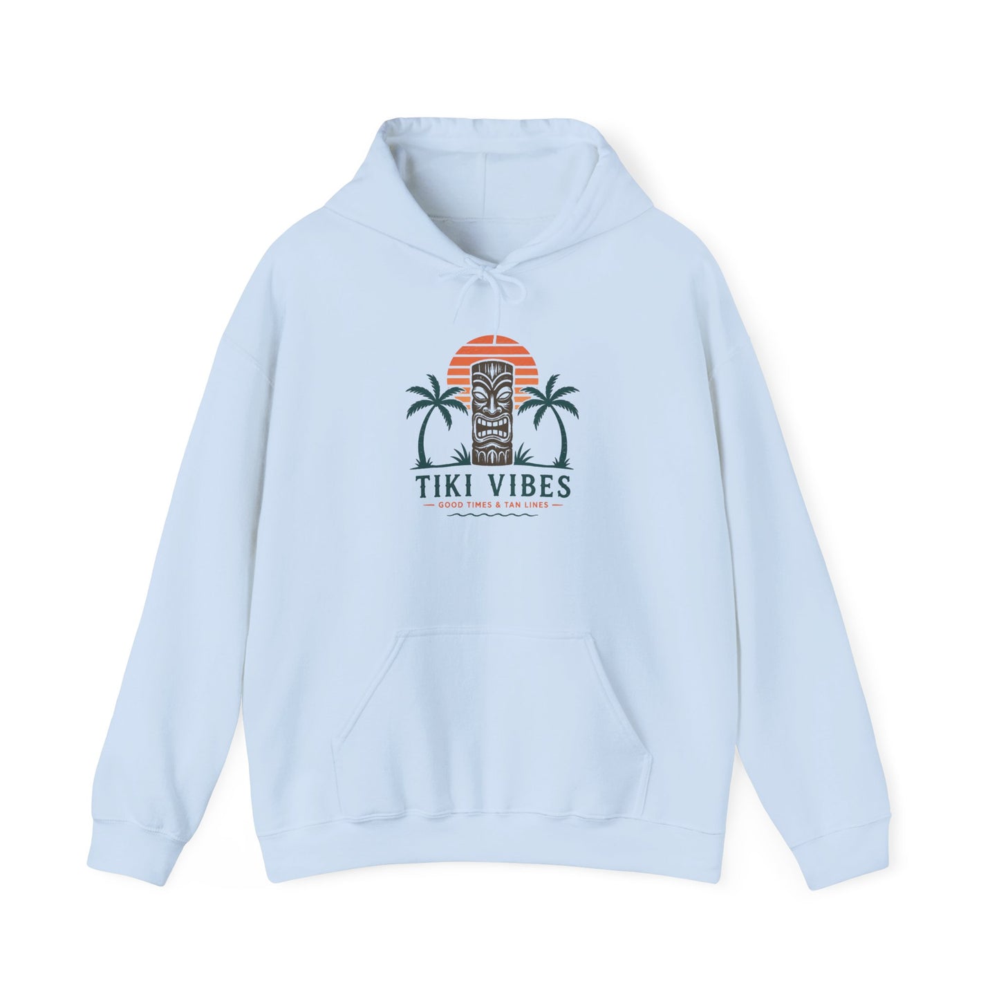 Tiki Vibes Hoodie — Retro Sunset Palm Tree Sweatshirt
