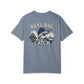 Blue t-shirt with 'Reel Big Catch' graphic design on a white background