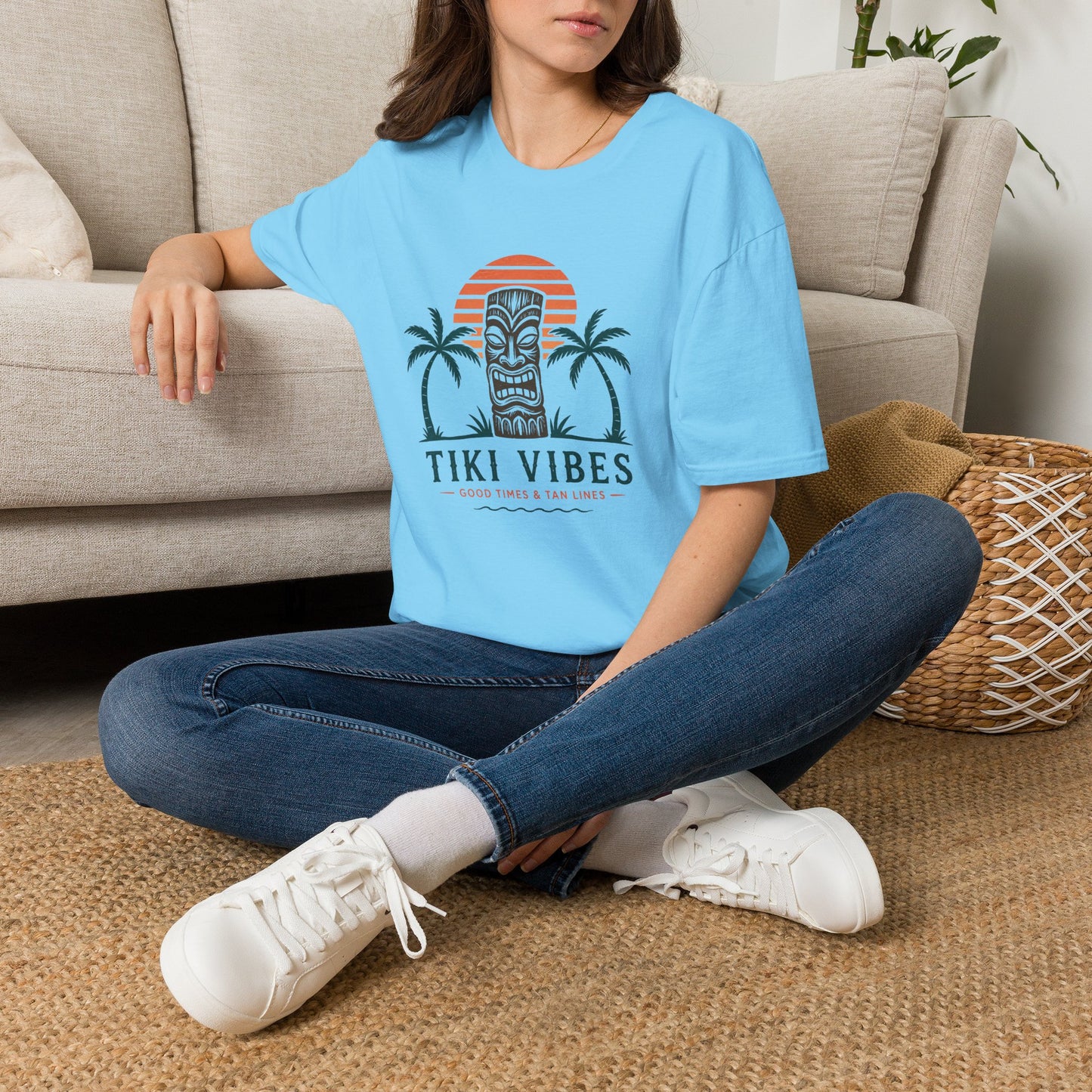 Tiki Vibes Sunset Tee (Palm Trees & Tiki Mask)