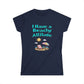 Navy blue t-shirt with 'I Have a Beachy Attitude' text and beach graphics on a white background