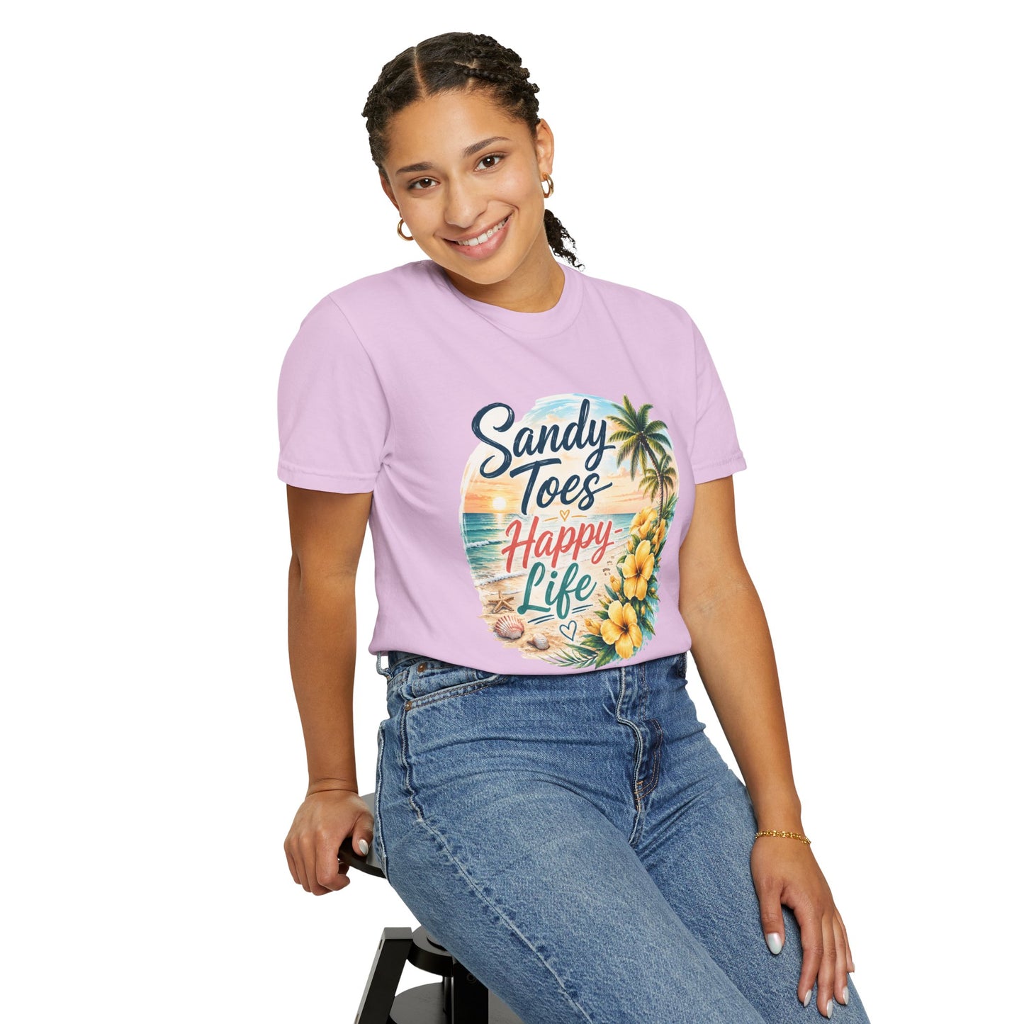 Sandy Toes Happy Life T-Shirt — Tropical Beach Vacation Tee