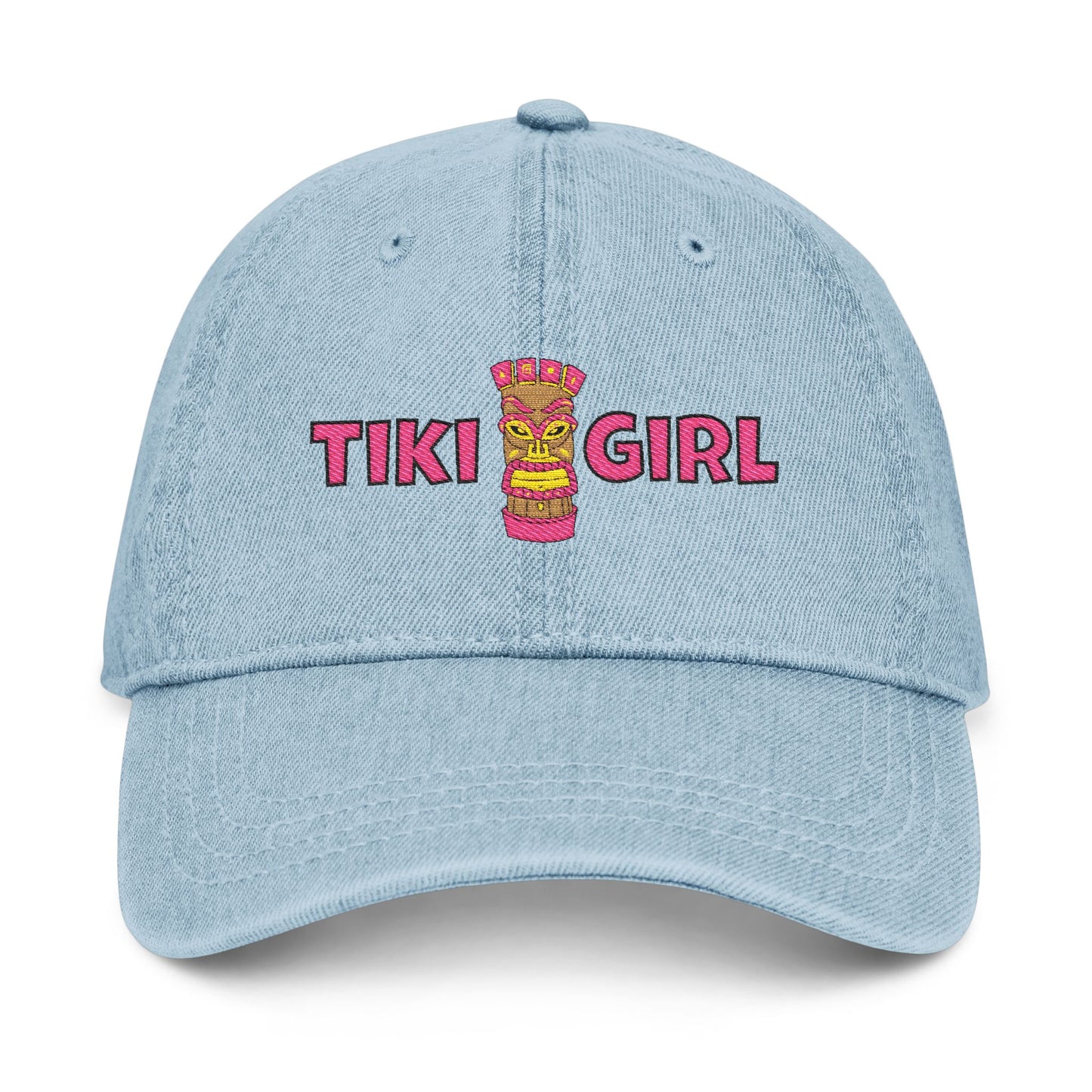 Tiki Girl Embroidered Denim Hat — Tropical Tiki Bar Baseball Cap