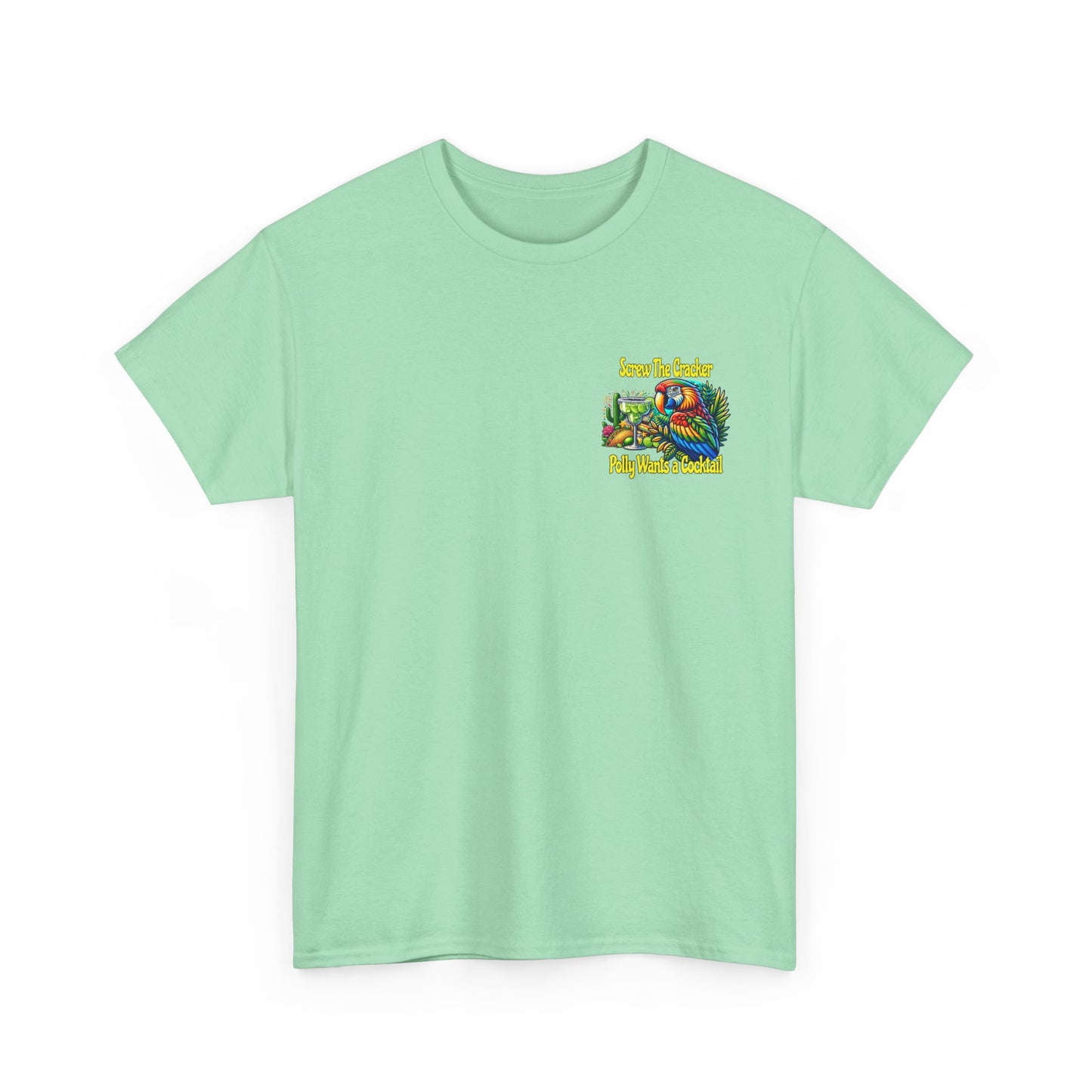 Cocktail Parrot Tee - Fun Retro Style, Unisex  Heavy Cotton T-Shirt,