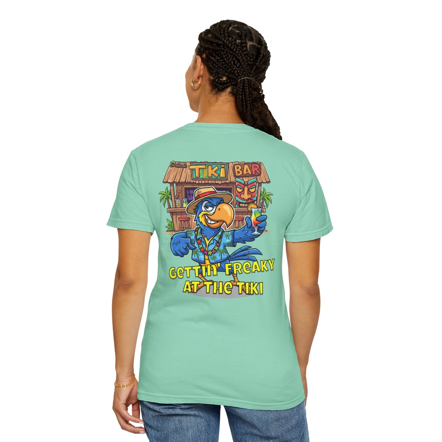 Gettin' Freaky at the Tiki Dancing Parrot Comfort Colors T-shirt